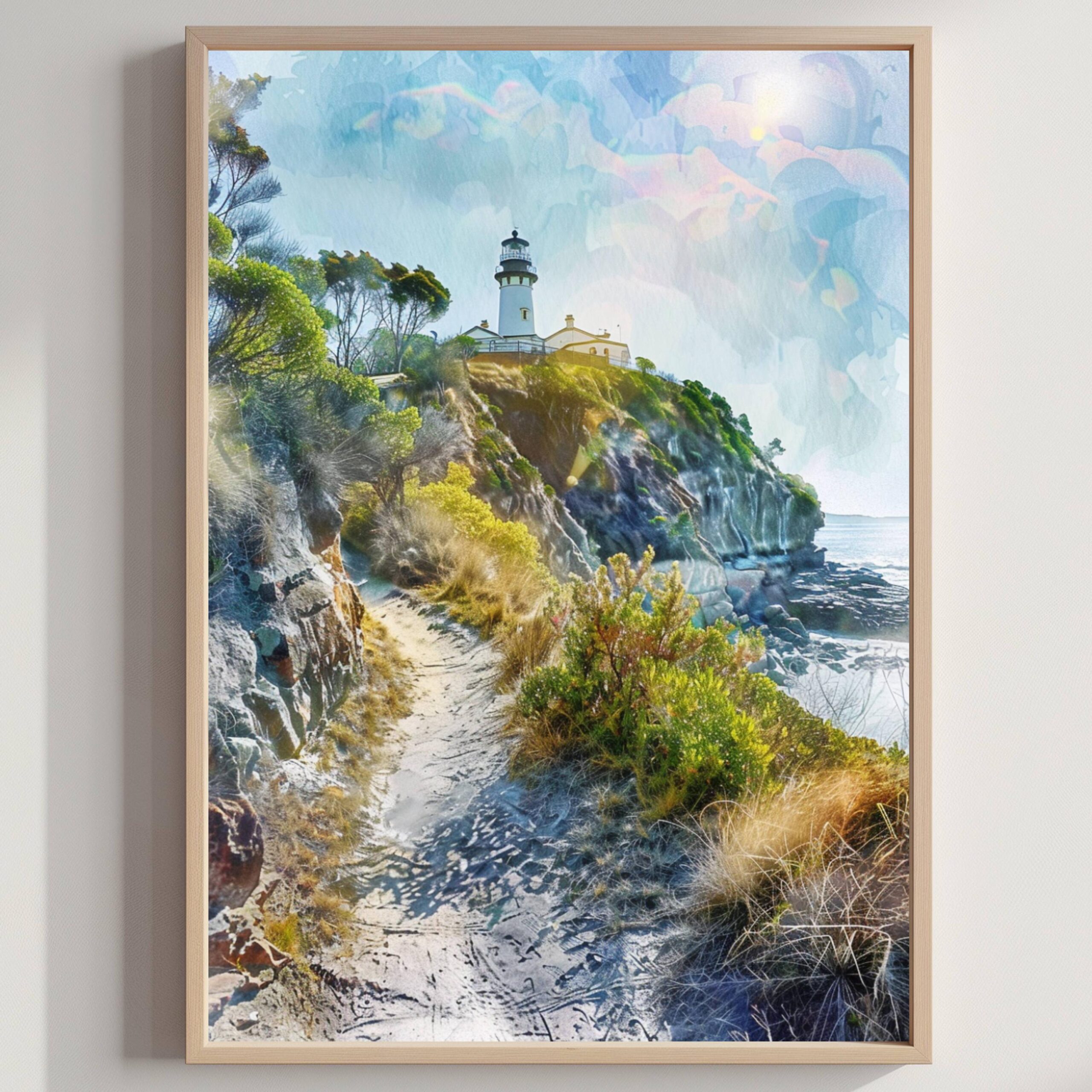 Byron Bay Lighthouse Australia Watercolor Print: Travel Art Poster