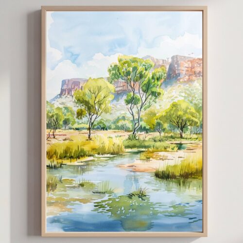 Kakadu National Park Australia Watercolor Print: Travel Art Poster