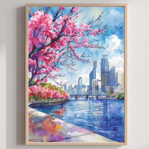 Brisbane Australia Watercolor Print: Travel Art Poster
