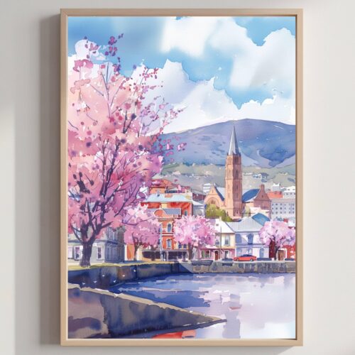 Hobart Australia Watercolor Print: Travel Art Poster