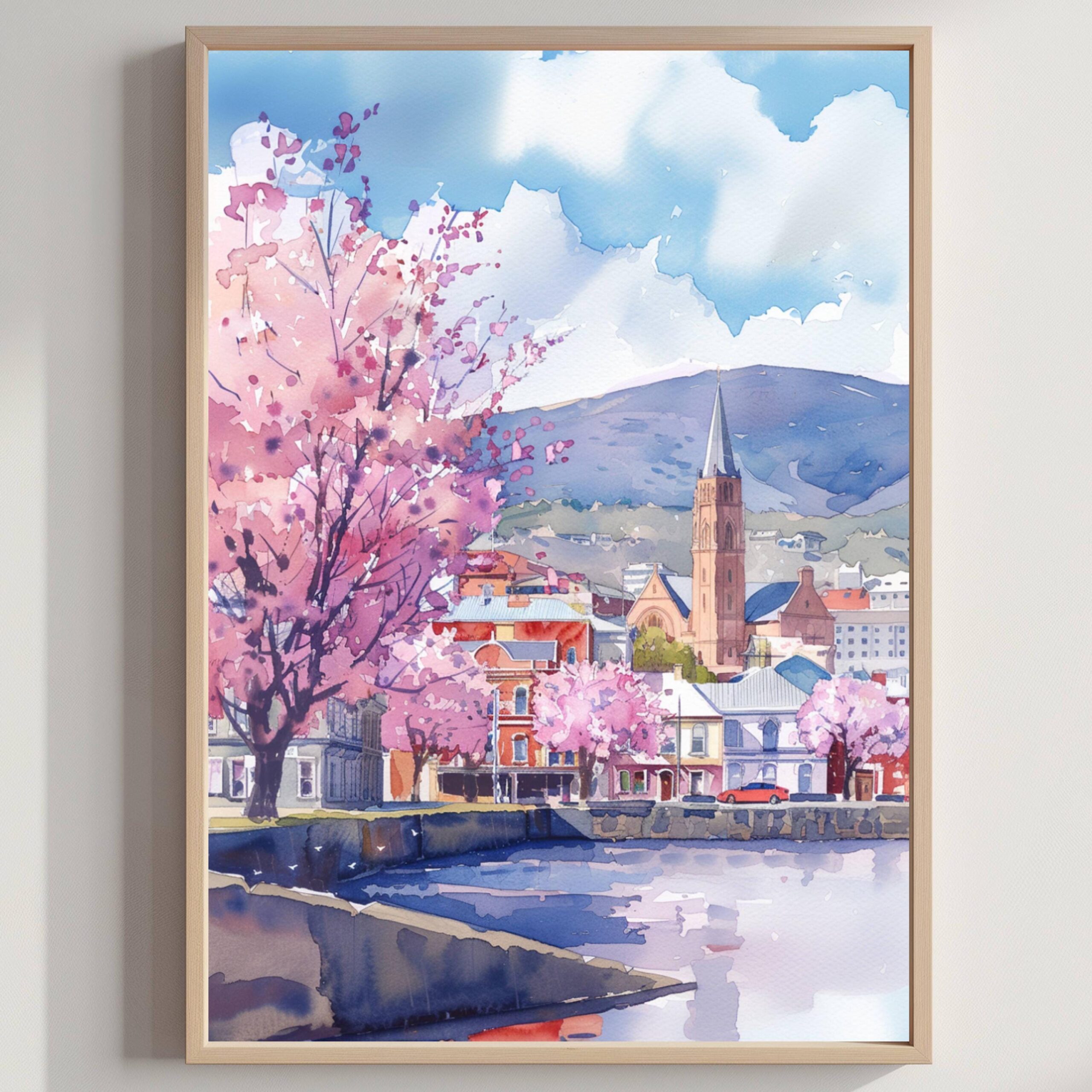 Hobart Australia Watercolor Print: Travel Art Poster