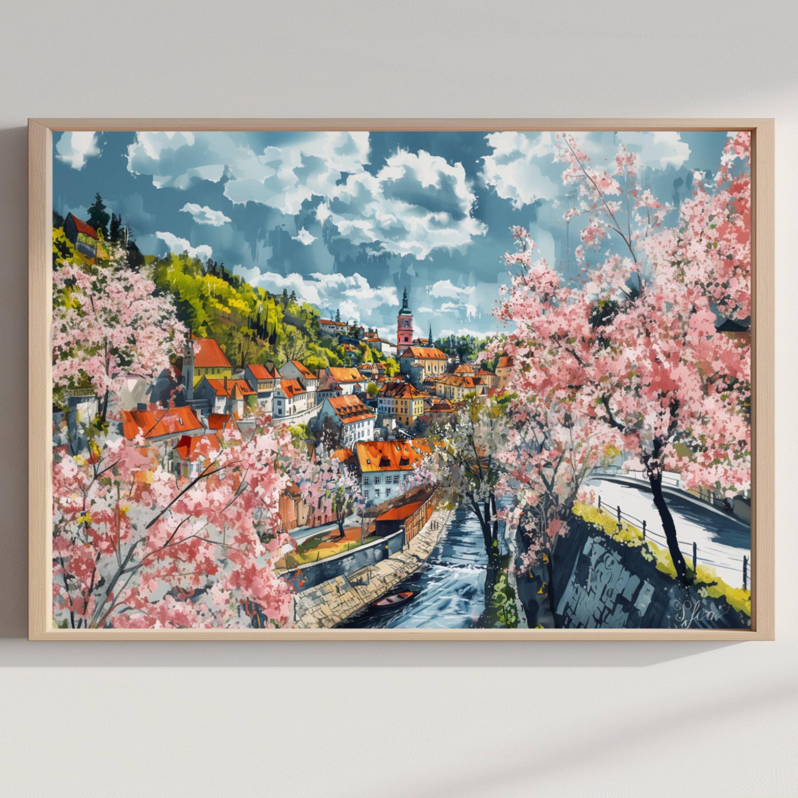 Cesky Krumlov Czech Republic Watercolor Print: Europe Travel Art Poster