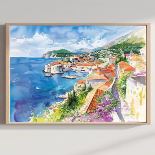 Dubrovnik Croatia Watercolor Print: Europe Travel Art Poster