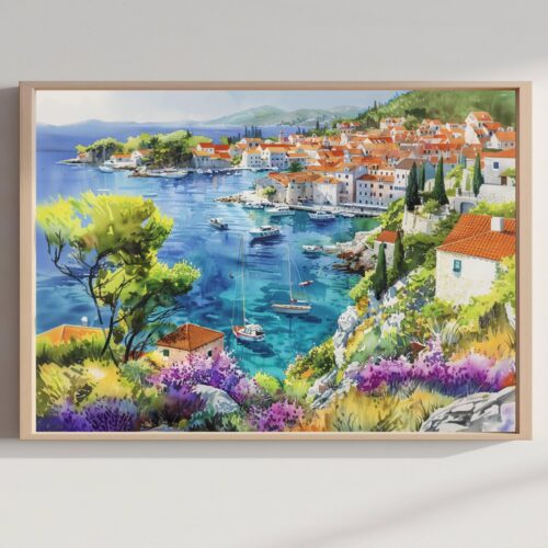 Hvar Island Croatia Watercolor Print: Europe Travel Art Poster