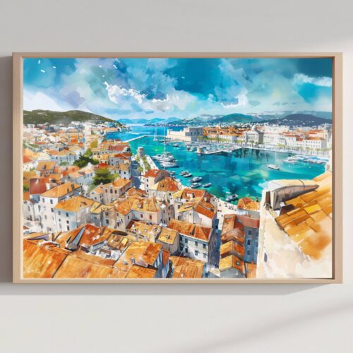 Split Croatia Watercolor Print: Europe Travel Art Poster