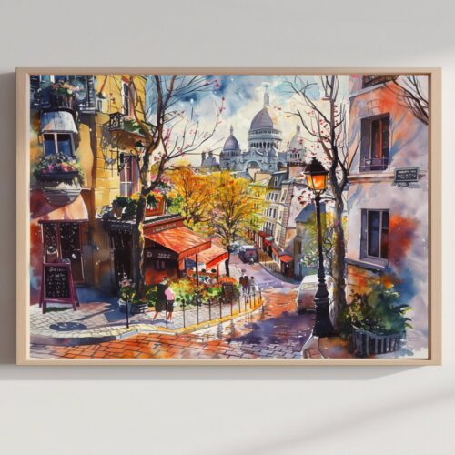 Montmartre Paris France Watercolor Print: Europe Travel Art Poster