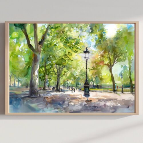 Hyde Park London United Kingdom Watercolor Print: Europe Travel Art Poster