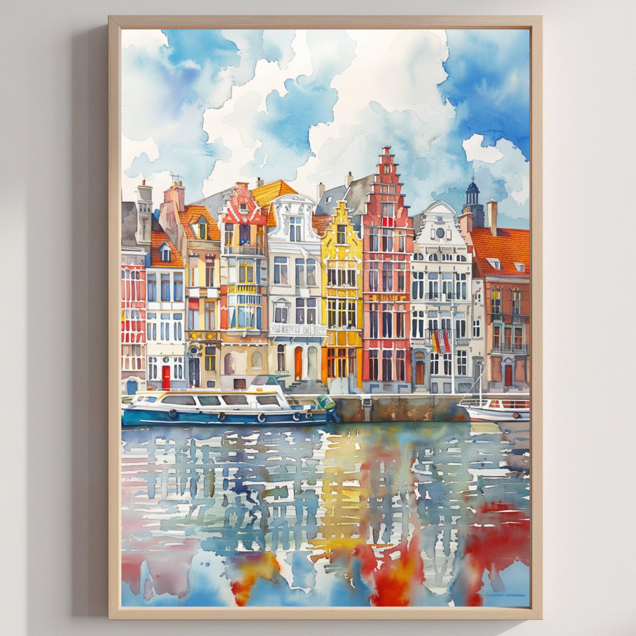 Antwerp Belgium Europe Watercolor Print: Belgian Travel Wall Art