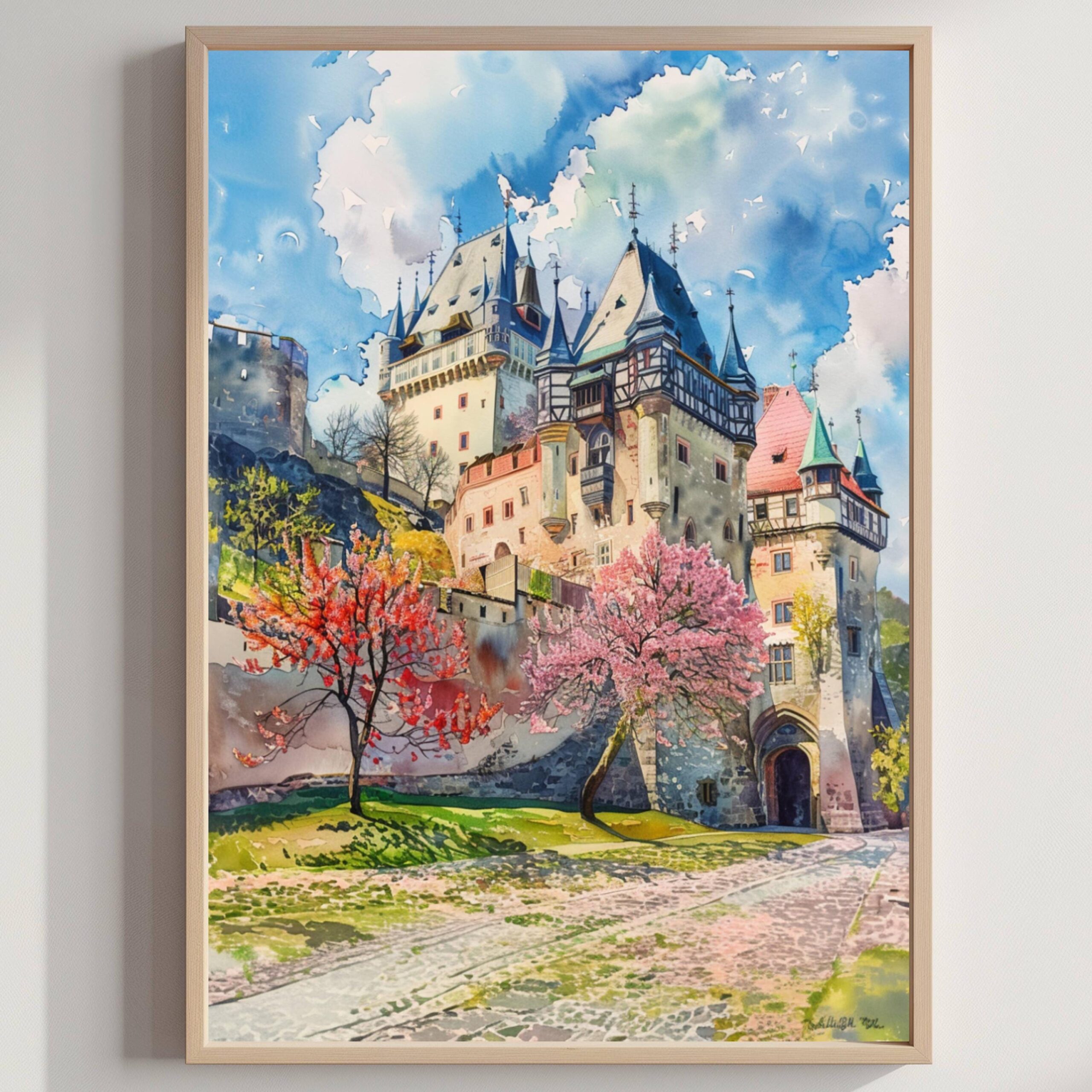 Karlštejn Castle Czech Republic Watercolor Print: European Art Travel Poster