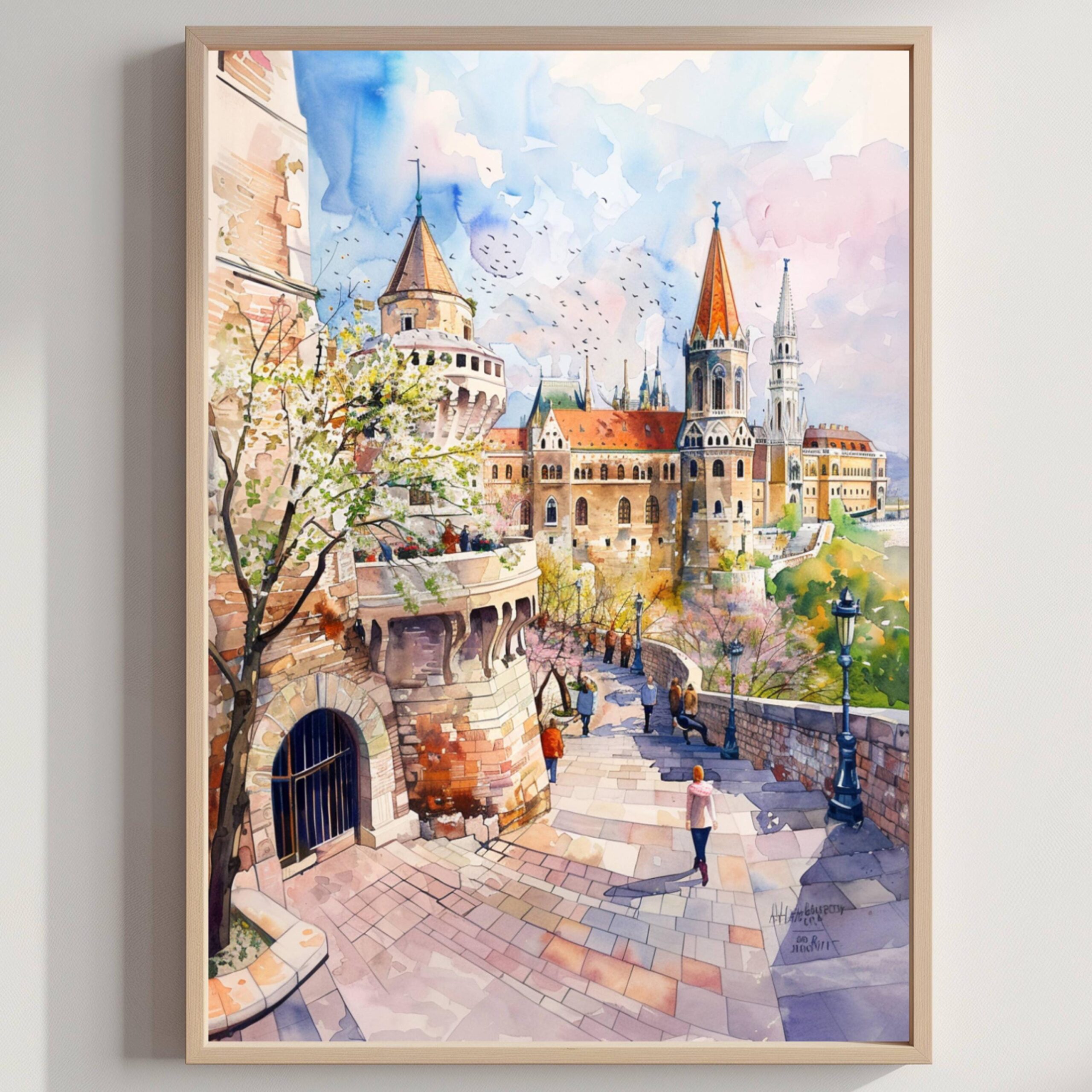 Fisherman's Bastion Budapest Hungary Europe Watercolor Print: Travel Art Poster