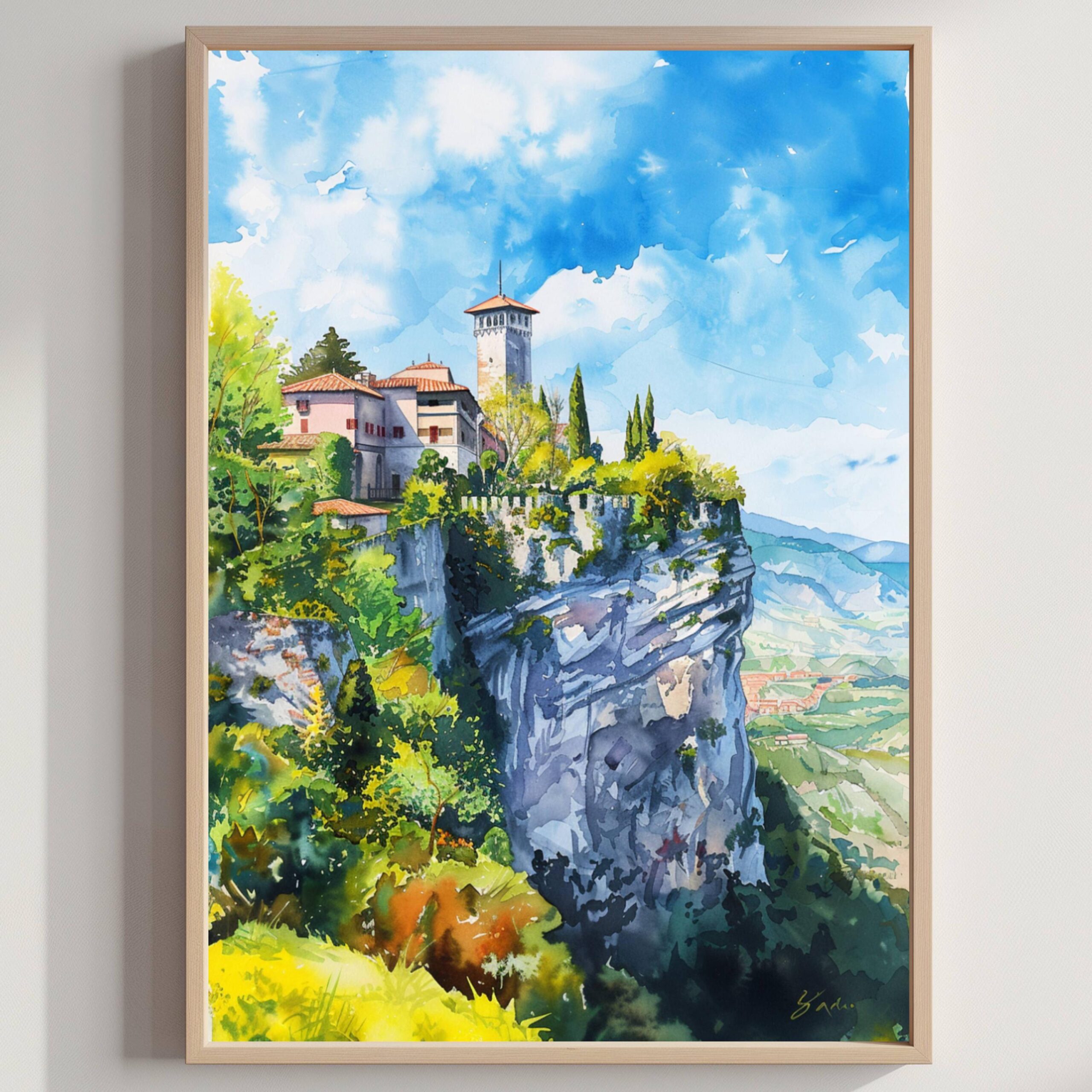 San Marino Europe Watercolor Print: Travel Art Poster