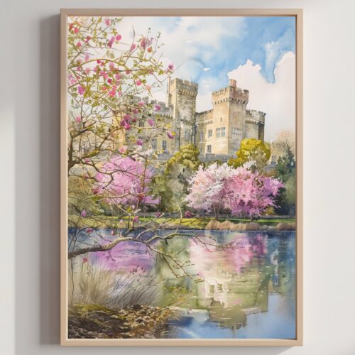 Leeds Castle Kent England Watercolor Print: United Kingdom Travel Art Poster