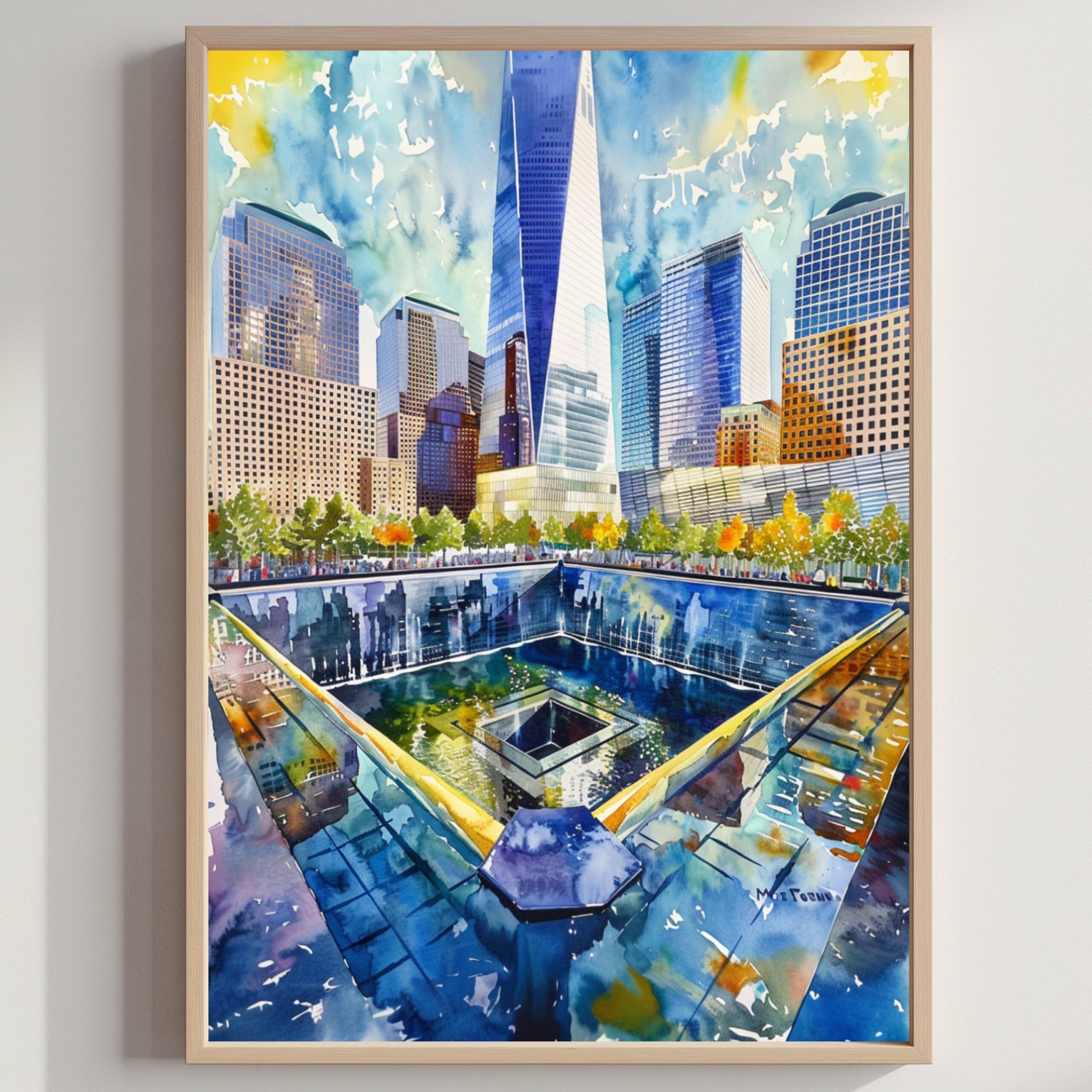 9/11 Memorial Ground Zero New York USA Watercolor Print: Travel Poster