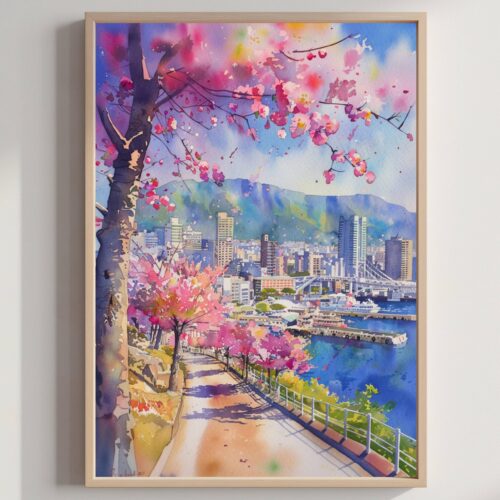 Kobe Japan Asia Watercolor Print: Japanese Art Travel Poster
