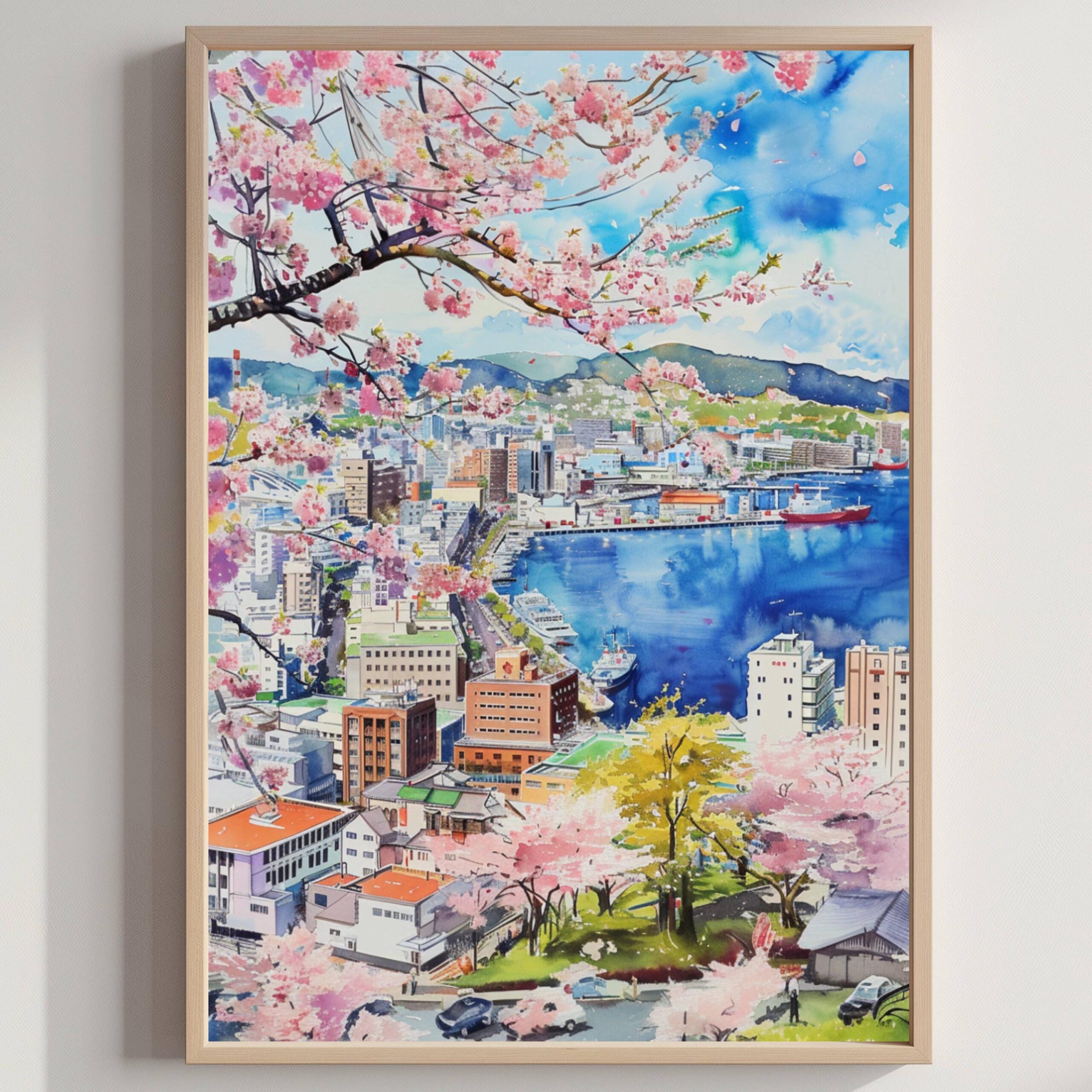 Nagasaki Japan Asia Watercolor Print: Japanese Art Travel Poster