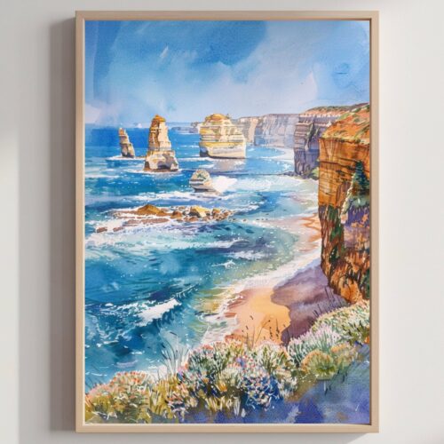 Ocean Road Watercolor Print: Australian Coastal Travel Art Poster
