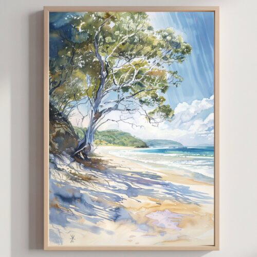 K'Gari Fraser Island Australia Watercolor Print: Travel Art Poster
