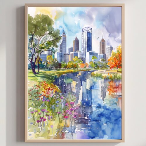 Perth Australia Watercolor Print: Travel Art Poster