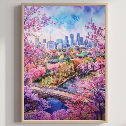 Seoul South Korea Asia Watercolor Print: Asian Art Travel Poster
