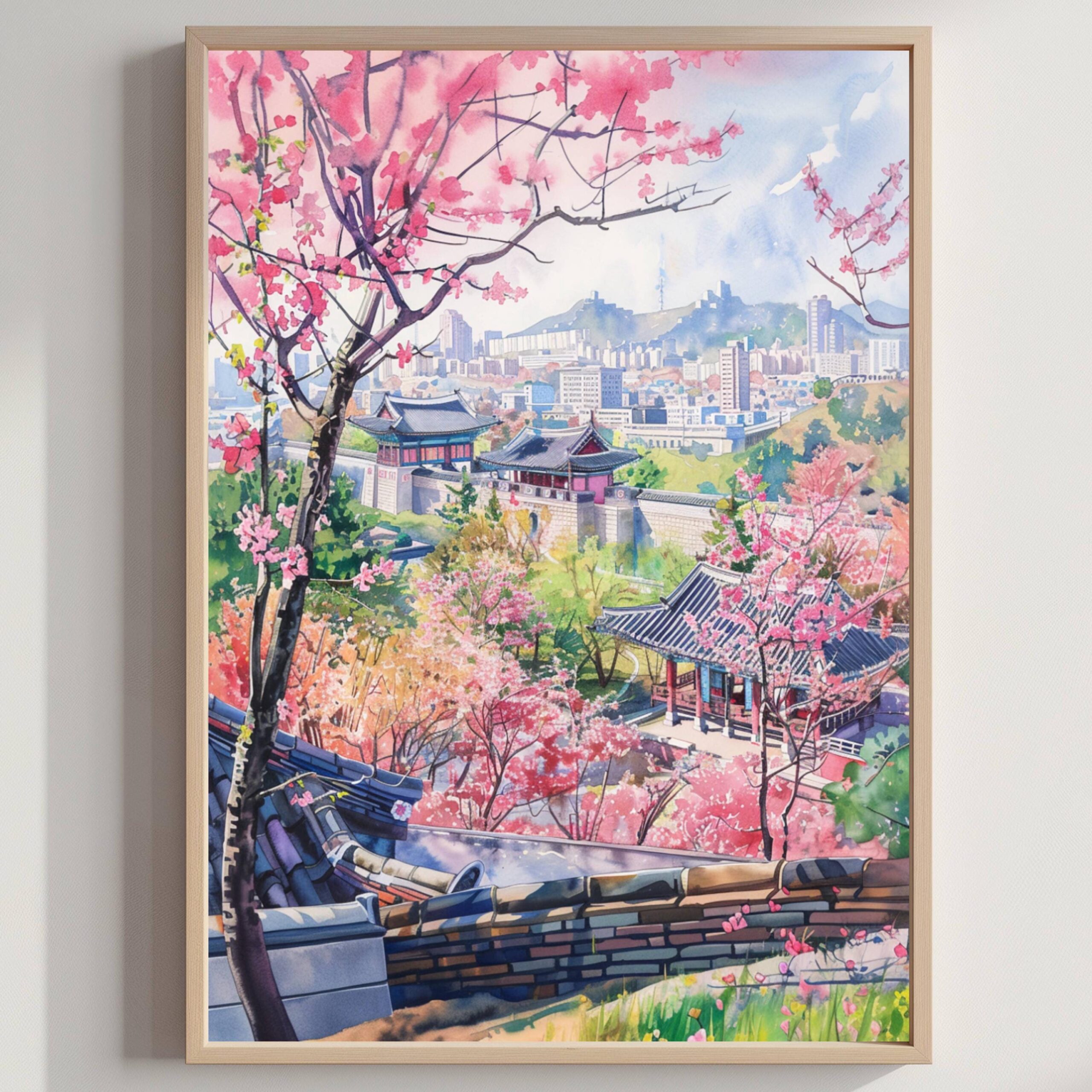Pyongyang North Korea Asia Watercolor Print: Asian Art Travel Poster
