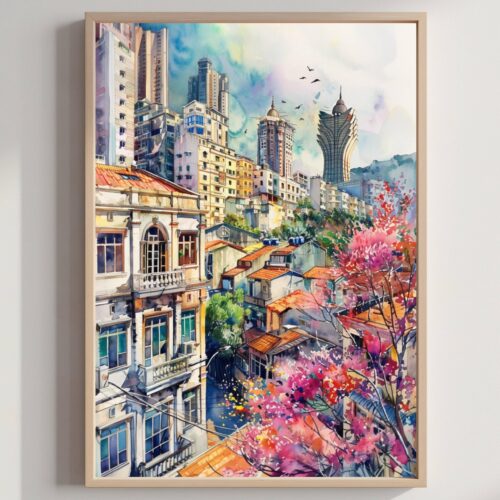 Macau China Watercolor Print: Asia Travel Poster