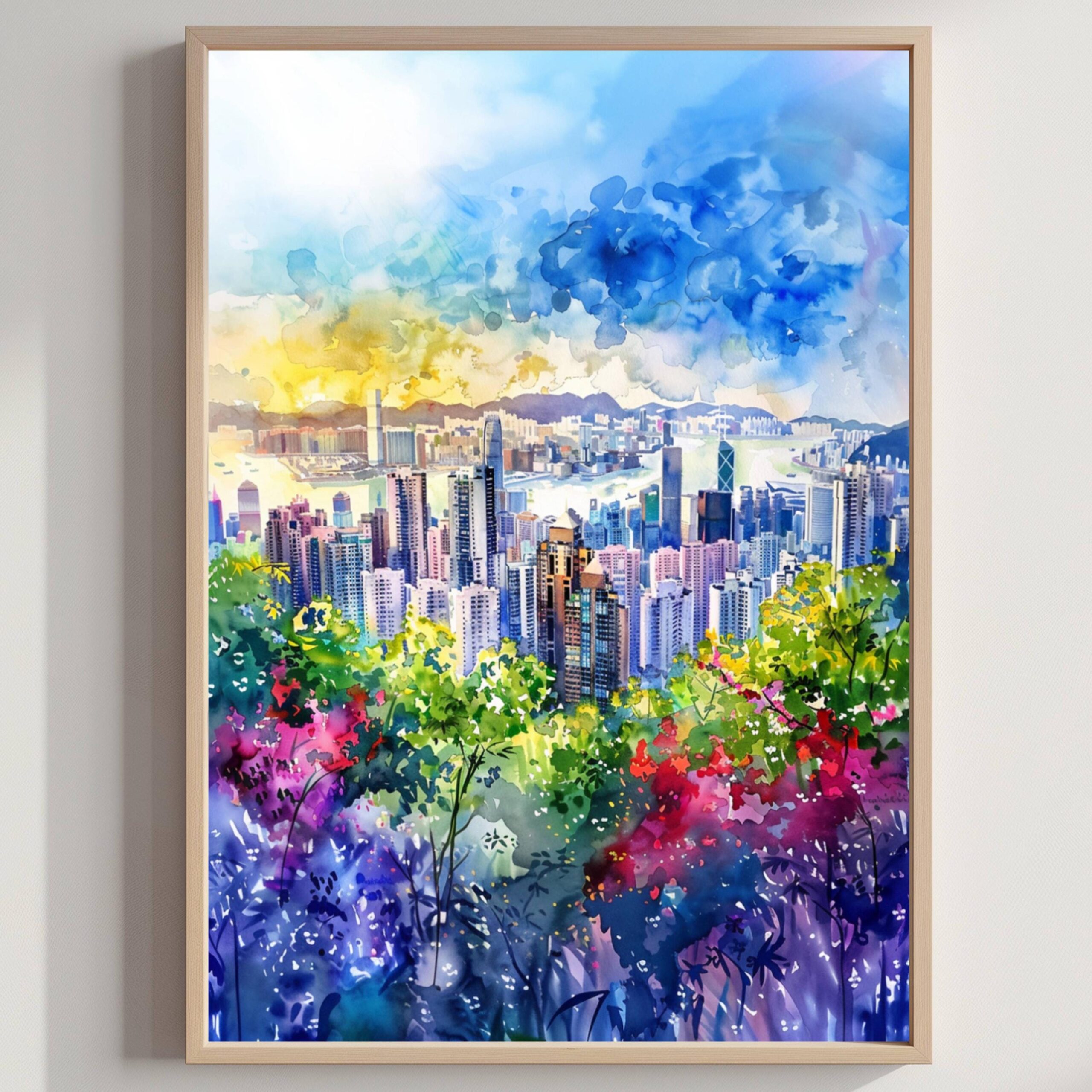 Hong Kong China Watercolor Print: Asia Travel Art Poster
