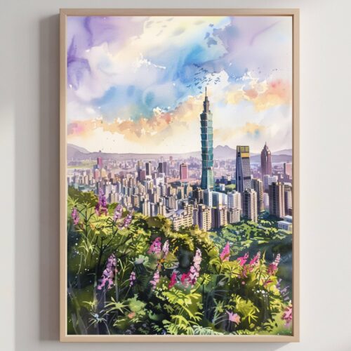 Taipei Taiwan Watercolor Print: Asia Travel Art Poster