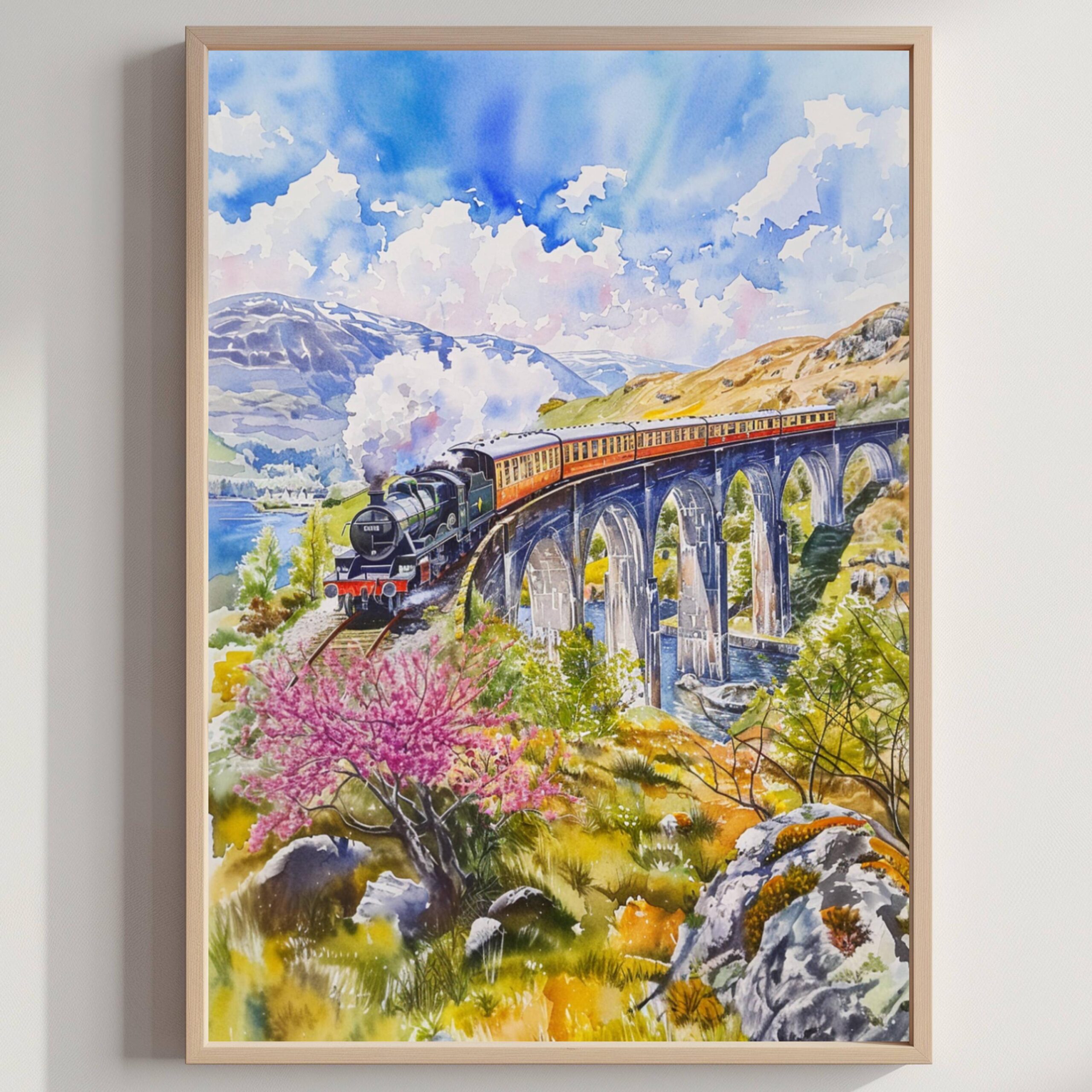 Glenfinnan Viaduct Scotland Watercolor Print: Scotland Travel Art Poster