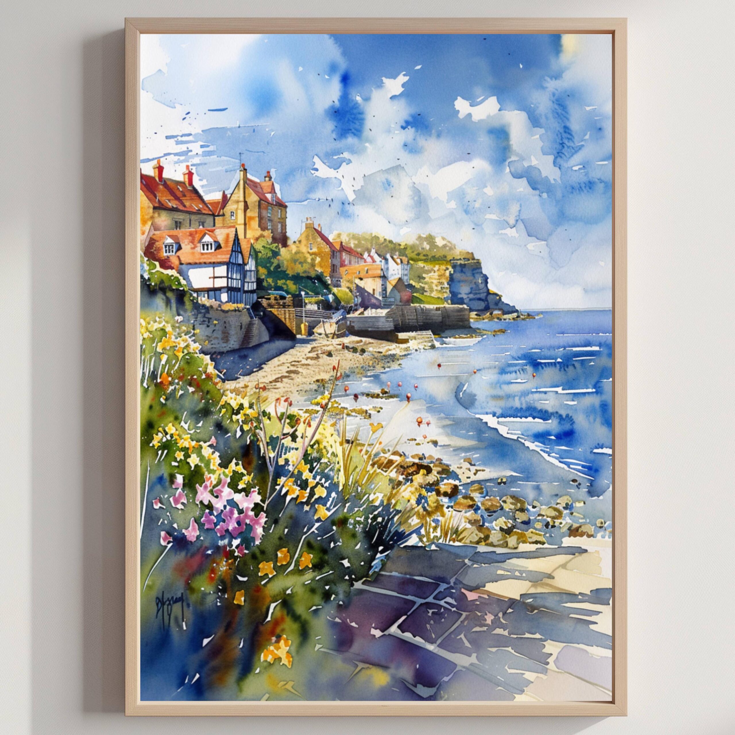 Robin Hood's Bay Yorkshire England Watercolor Print: United Kingdom Travel Art Poster