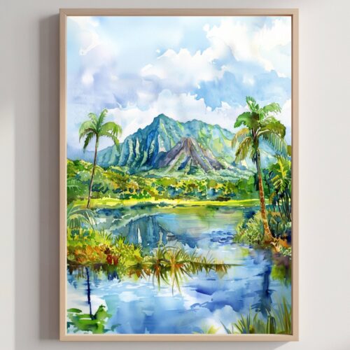 Hawaiʻi Volcanoes National Park USA Watercolor Print: American Travel Art Poster