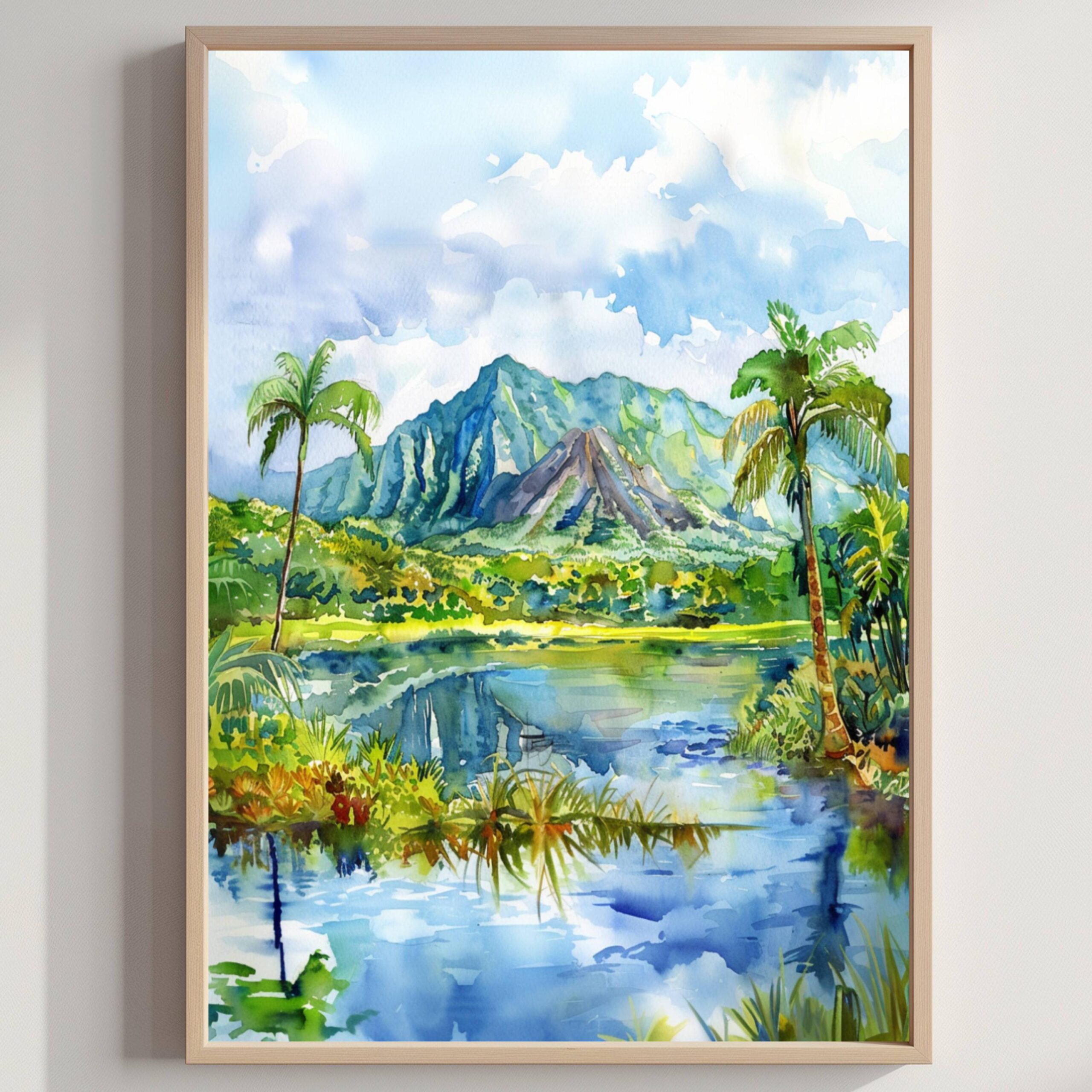 Hawaiʻi Volcanoes National Park USA Watercolor Print: American Travel Art Poster