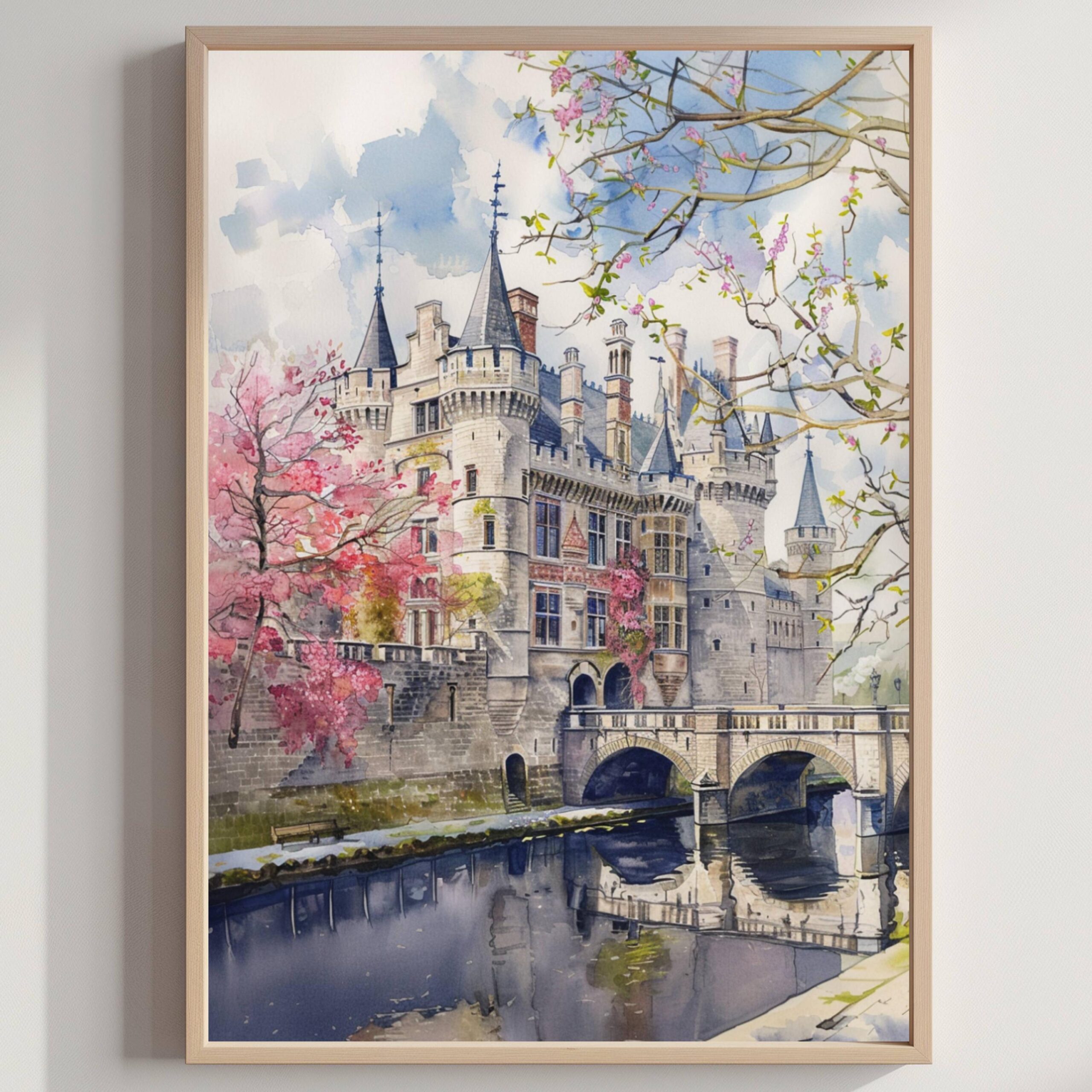 Gravensteen Castle Ghent Belgium Europe Watercolor Print: Belgian Travel Wall Art