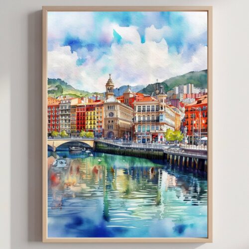 Bilbao Spain Europe Watercolor Print: Spanish Travel Poster