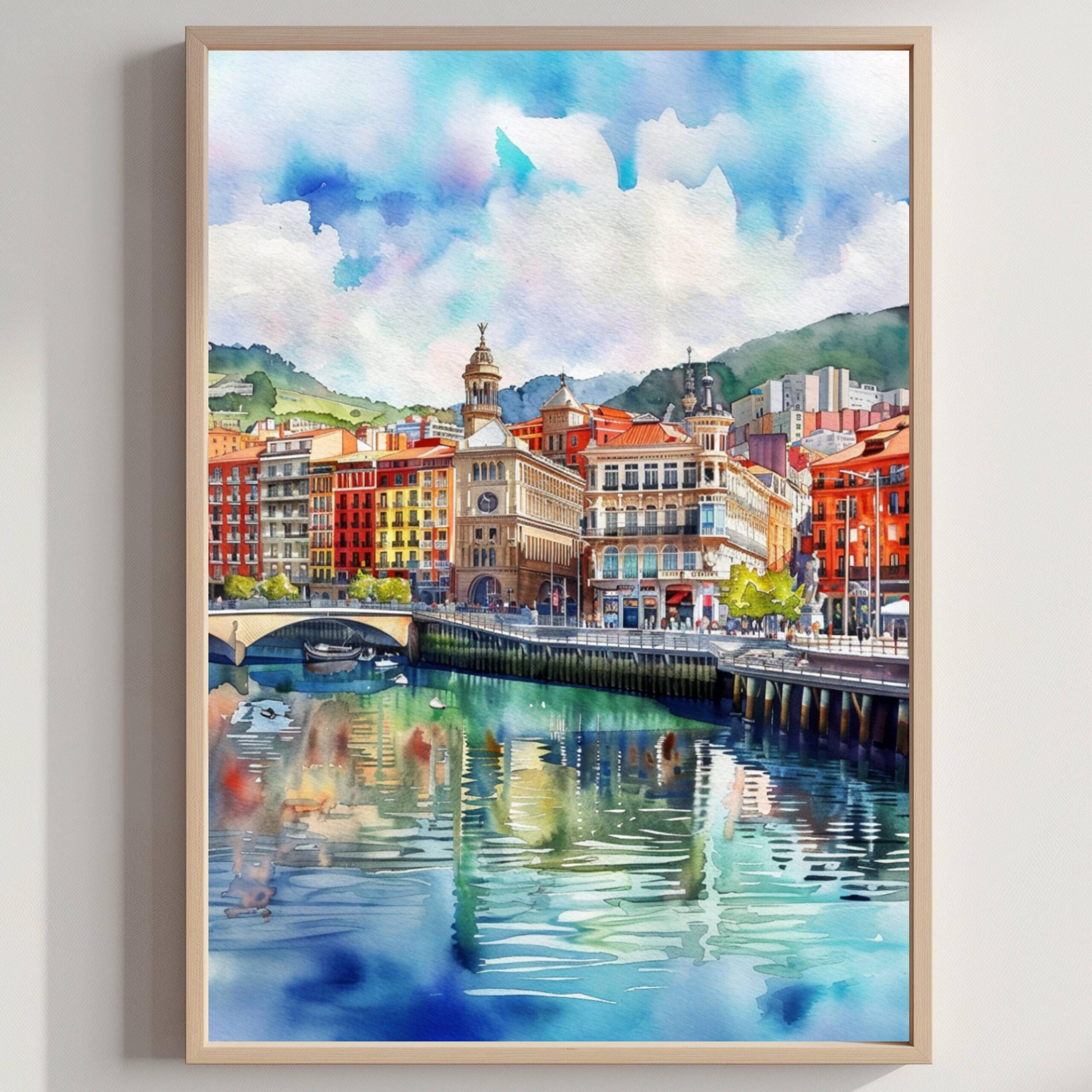 Bilbao Spain Europe Watercolor Print: Spanish Travel Poster