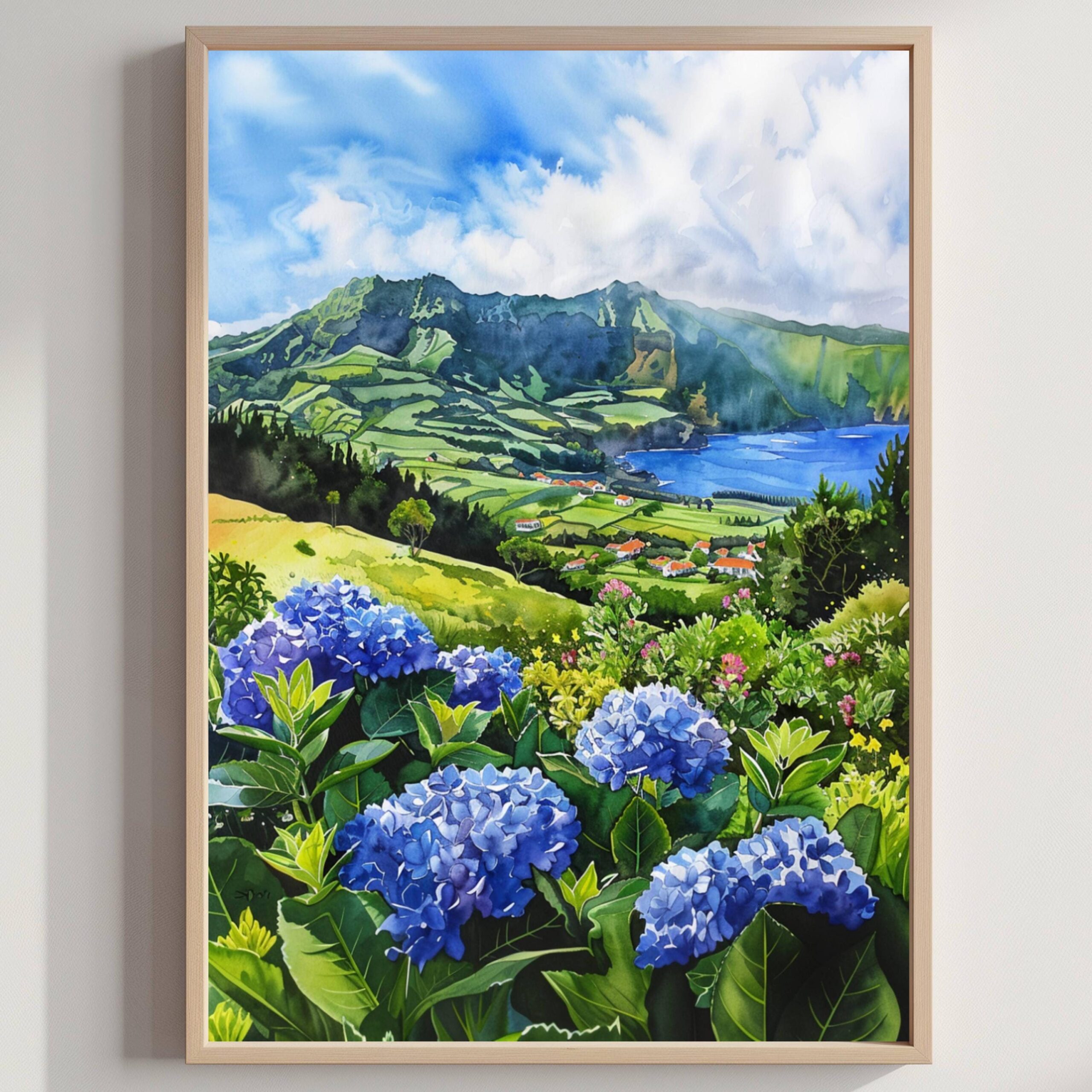 Azores Portugal Europe Watercolor Print: Vacation Travel Art Poster