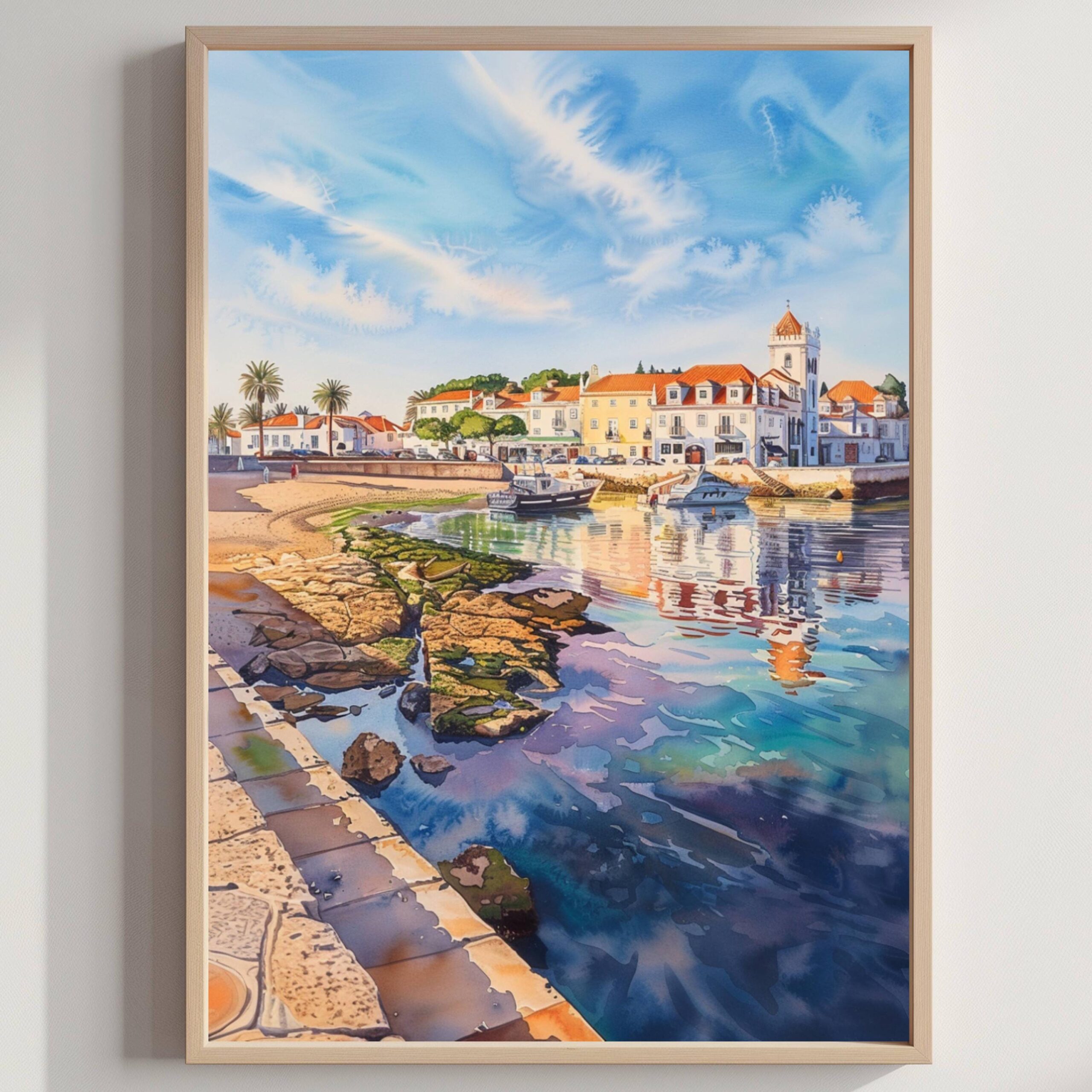 Cascais Portugal Europe Watercolor Print: Vacation Travel Art Poster