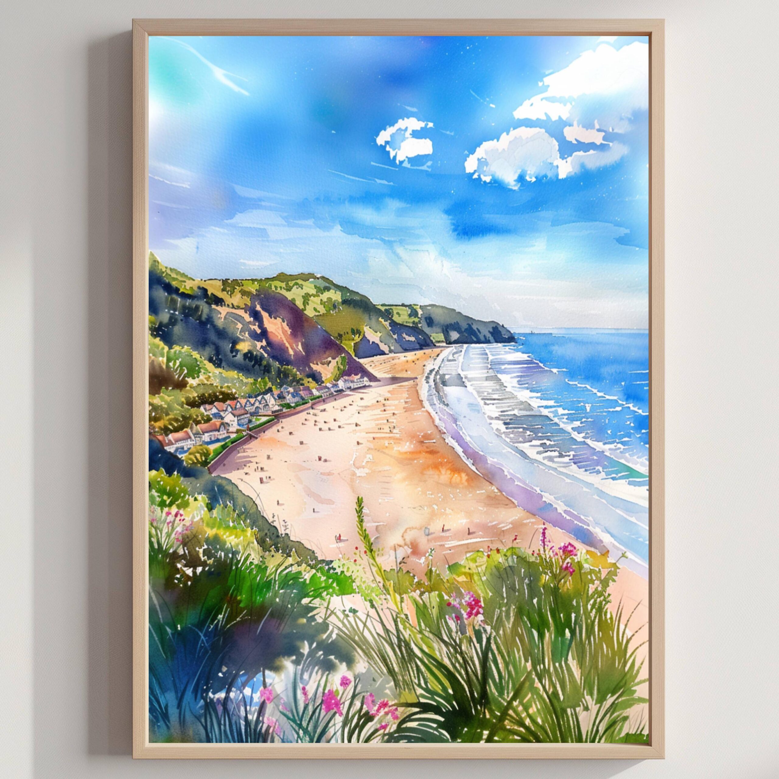 Woolacombe Devon England Watercolor Print: United Kingdom Travel Art Poster