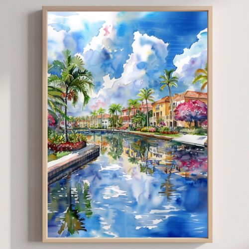Boca Raton Florida USA Watercolor Print: Travel Art Poster