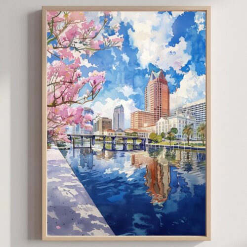 Tampa Florida USA Watercolor Print: Travel Art Poster