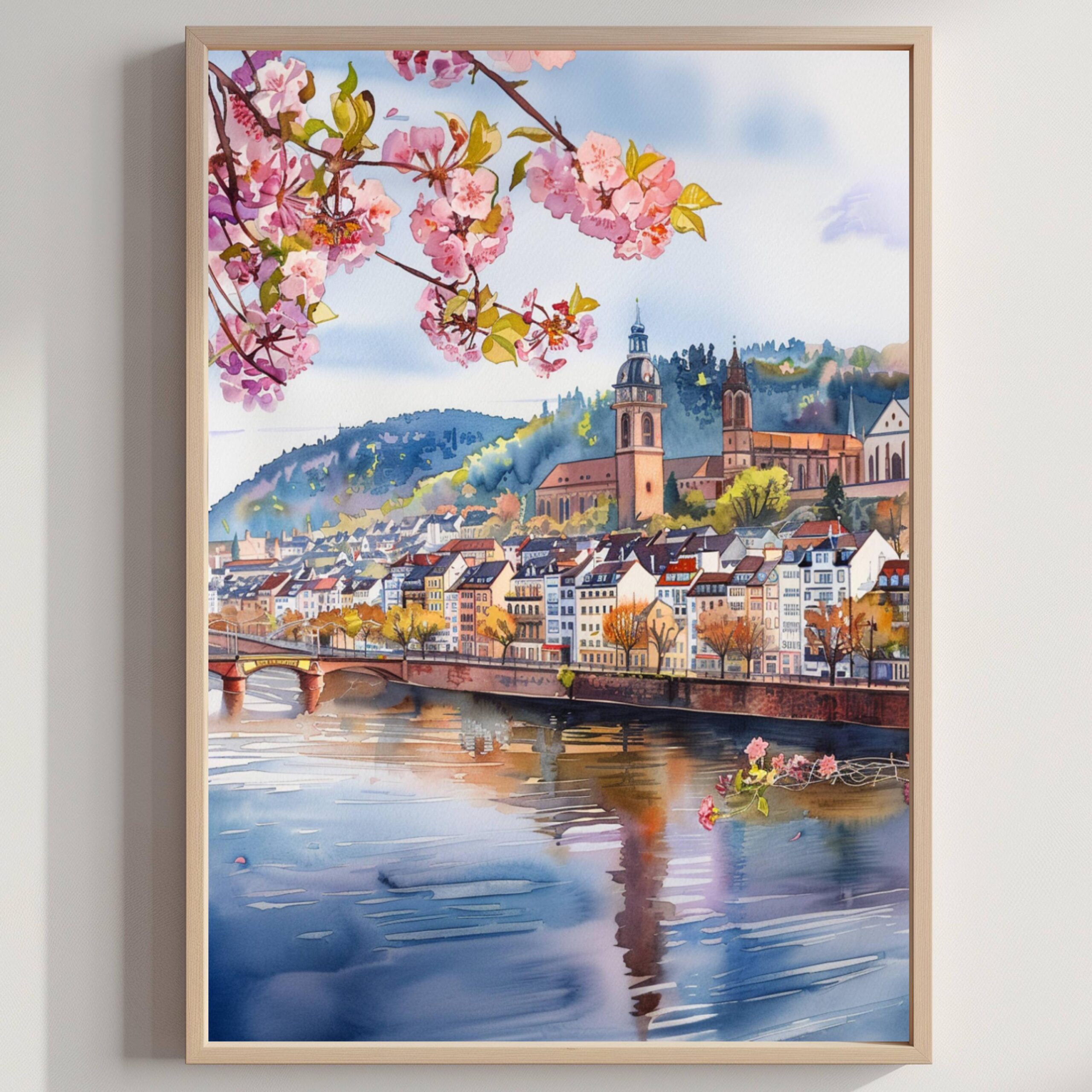 Heidelberg Germany Watercolor Print: European Art Travel Poster
