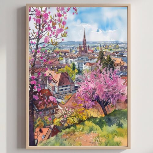 Stuttgart Germany Watercolor Print: European Art Travel Poster