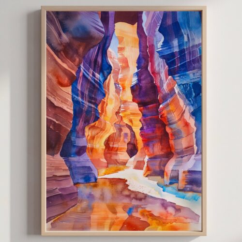 Antelope Canyon Arizona USA Watercolor Print: Travel Art Poster