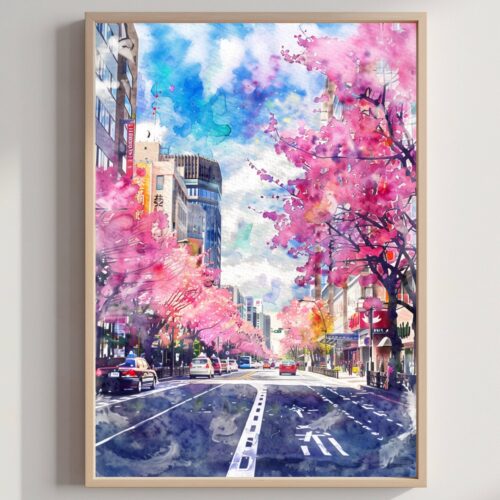 Nagoya Japan Asia Watercolor Print: Japanese Art Travel Poster