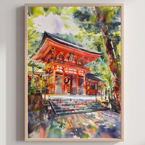 Fushimi Inari Taisha Kyoto Japan Asia Watercolor Print: Japanese Art Travel Poster