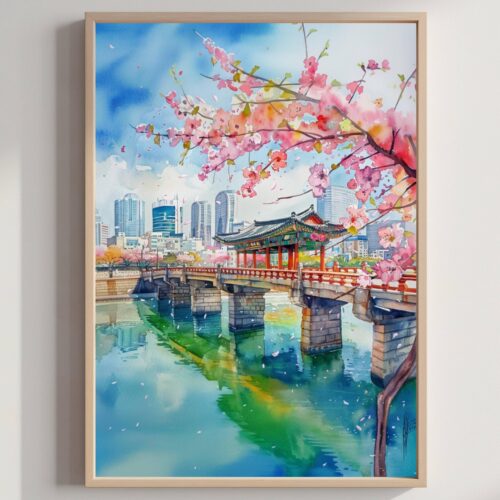 Incheon South Korea Asia Watercolor Print: Asian Art Travel Poster
