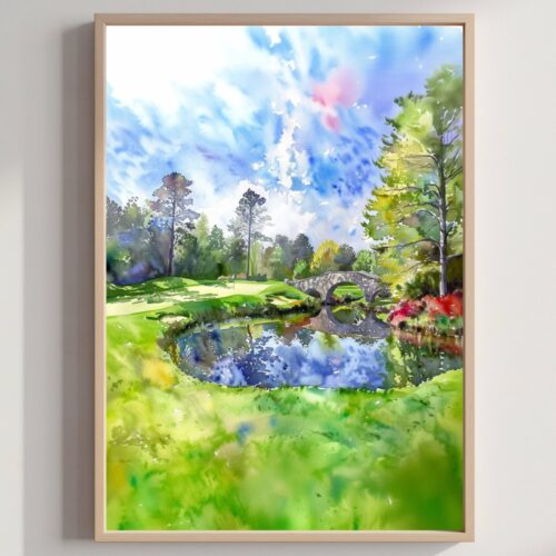 Augusta National Golf Course Georgia USA Watercolor Print: American Travel Art Poster