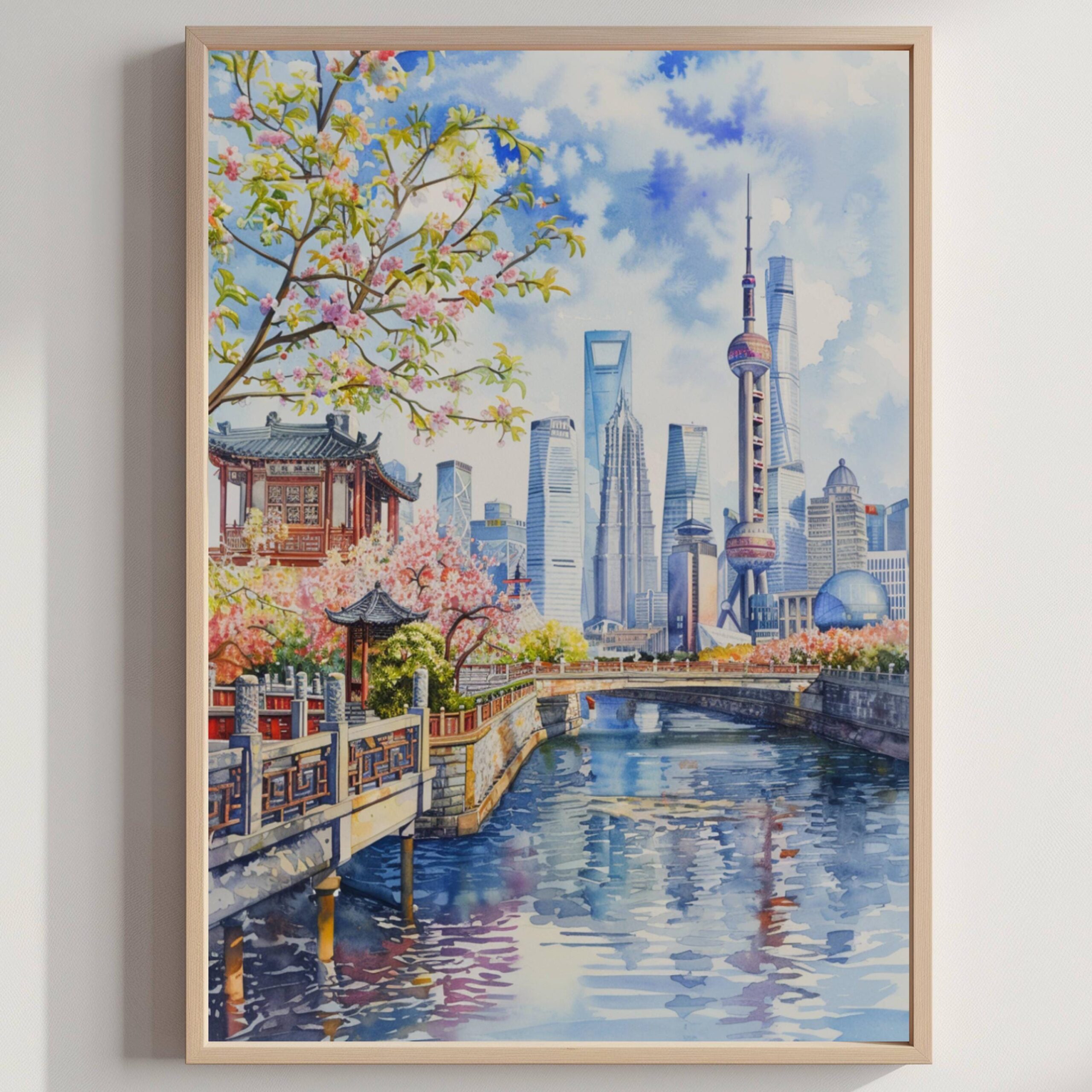 Shanghai China Watercolor Print: Asia Travel Poster