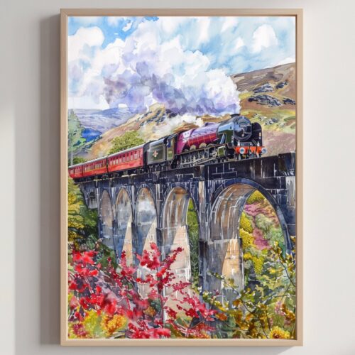 Glenfinnan Viaduct Scotland Watercolor Print: Scotland Travel Art Poster