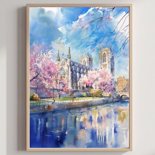 York Minster York England Watercolor: United Kingdom Travel Art Poster