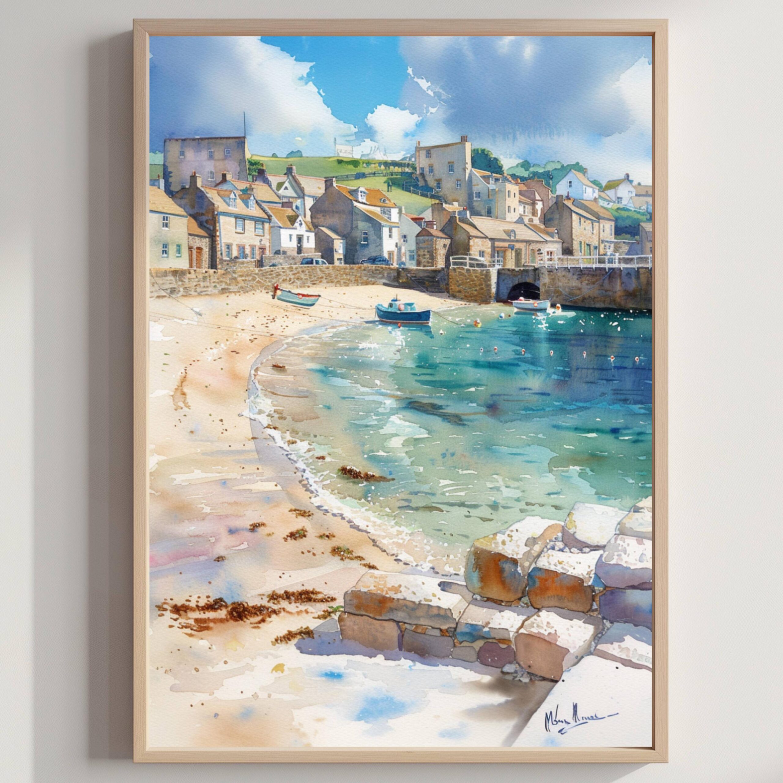 Mousehole Cornwall England Watercolor Print: United Kingdom Travel Art Poster